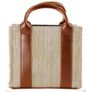 David Jones Beige Small Square Straw Grab Handbag