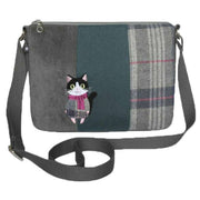 Earth Squared Grey Tweed Cat Applique Messenger Bag