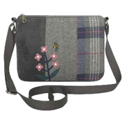 Earth Squared Grey Tweed Flower Applique Messenger Bag