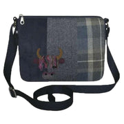 Earth Squared Navy Tweed Highland Cow Applique Messenger Bag