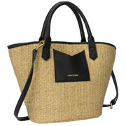 Every Other Black Large Straw Rattan Tote Bag