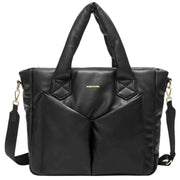 Every Other Black Puffy Twin Strap Front Pocket Tote Bag