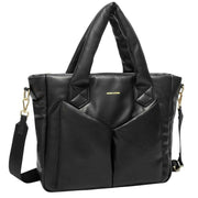 Every Other Black Puffy Twin Strap Front Pocket Tote Bag