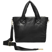 Every Other Black Puffy Twin Strap Front Pocket Tote Bag