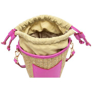 Every Other Pink Straw Rattan Bucket Bag