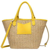 Every Other Yellow Large Straw Rattan Tote Bag