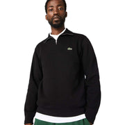 Lacoste Black Half Zip Stand Up Collar Cotton Sweatshirt