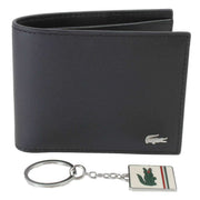 Lacoste Black Small Billfold Wallet and Key Ring Set