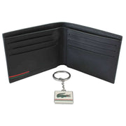 Lacoste Black Small Billfold Wallet and Key Ring Set