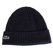 Lacoste Navy Ribbed Wool Beanie